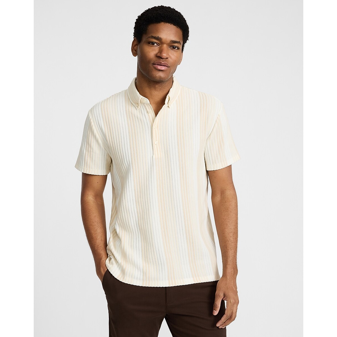 Express Textured Stripe Cotton-Blend Polo