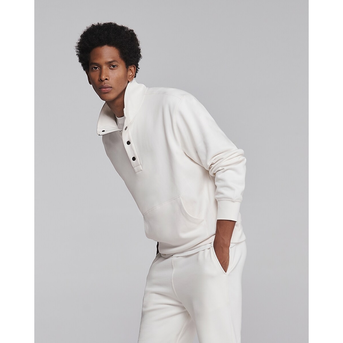 Express Snap Button Quarter Zip Mock Neck Sweatshirt
