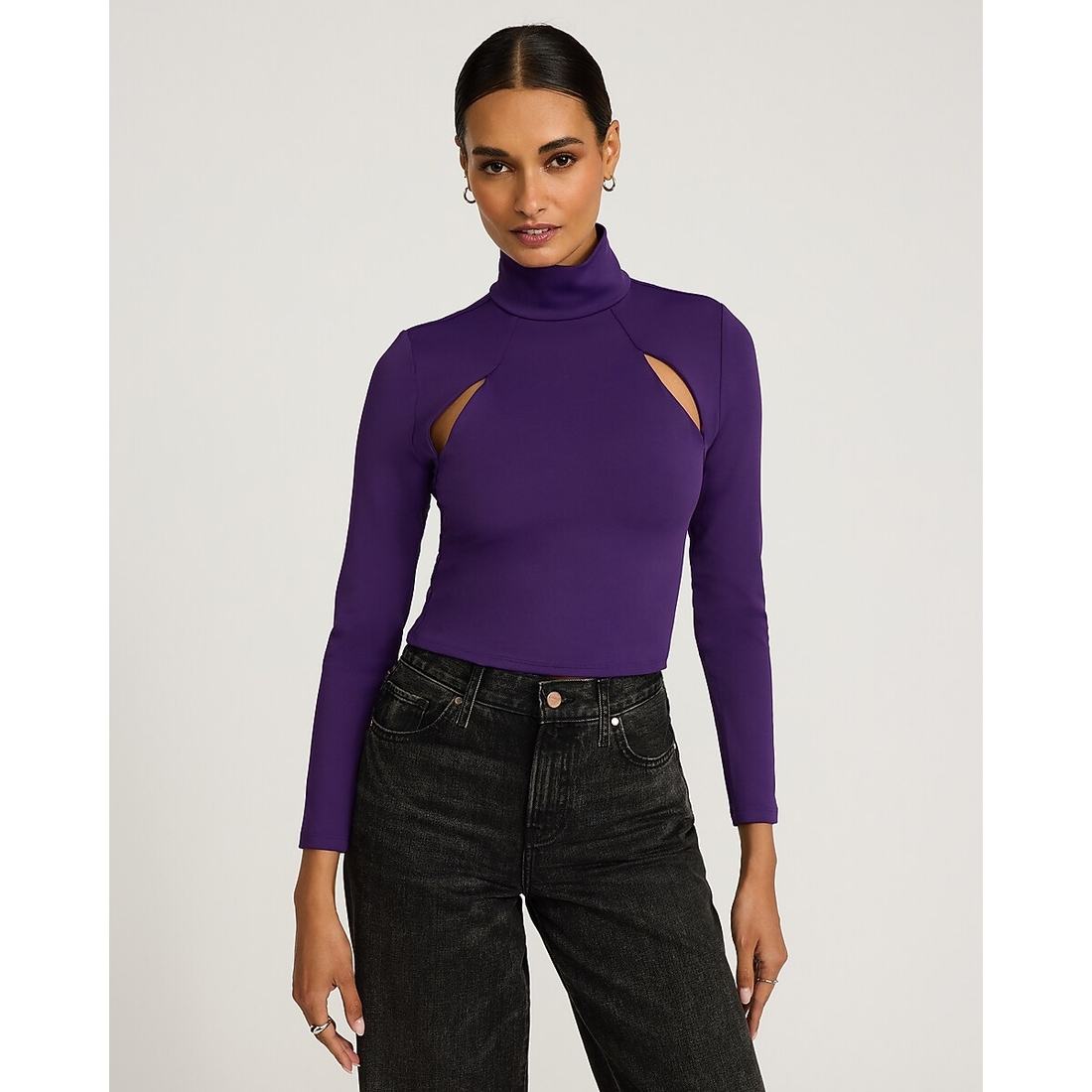 Express Body Contour High Compression Mock Neck Cutout Cropped Tee