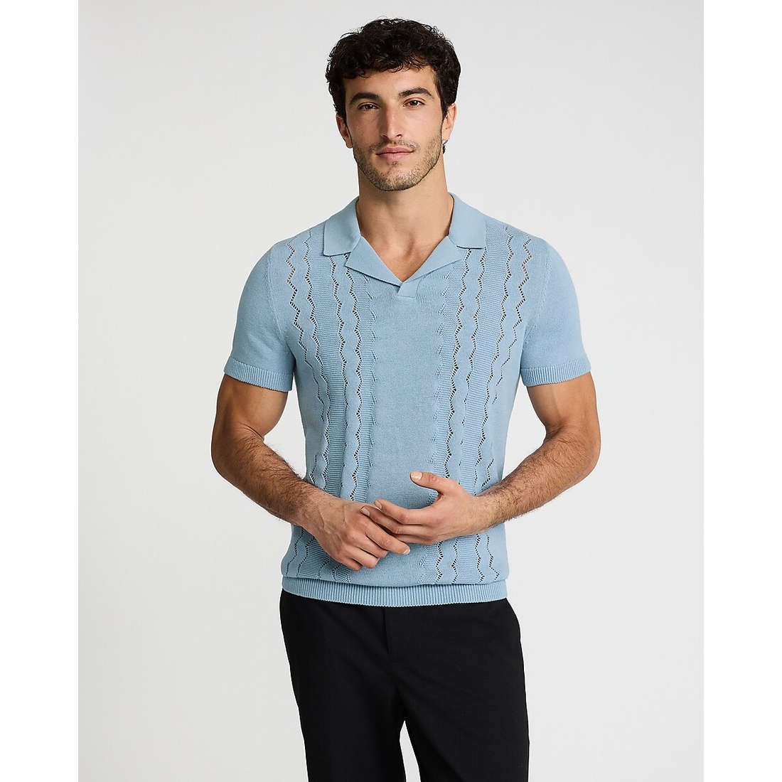 Express Dual Gender Zig Zag Open Knit Cotton Sweater Polo