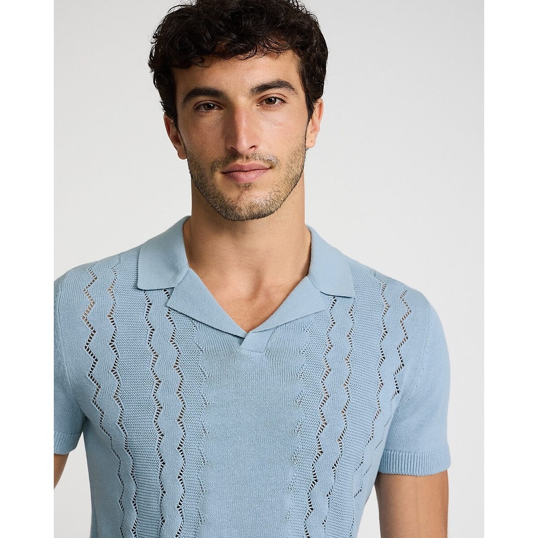 Express Dual Gender Zig Zag Open Knit Cotton Sweater Polo