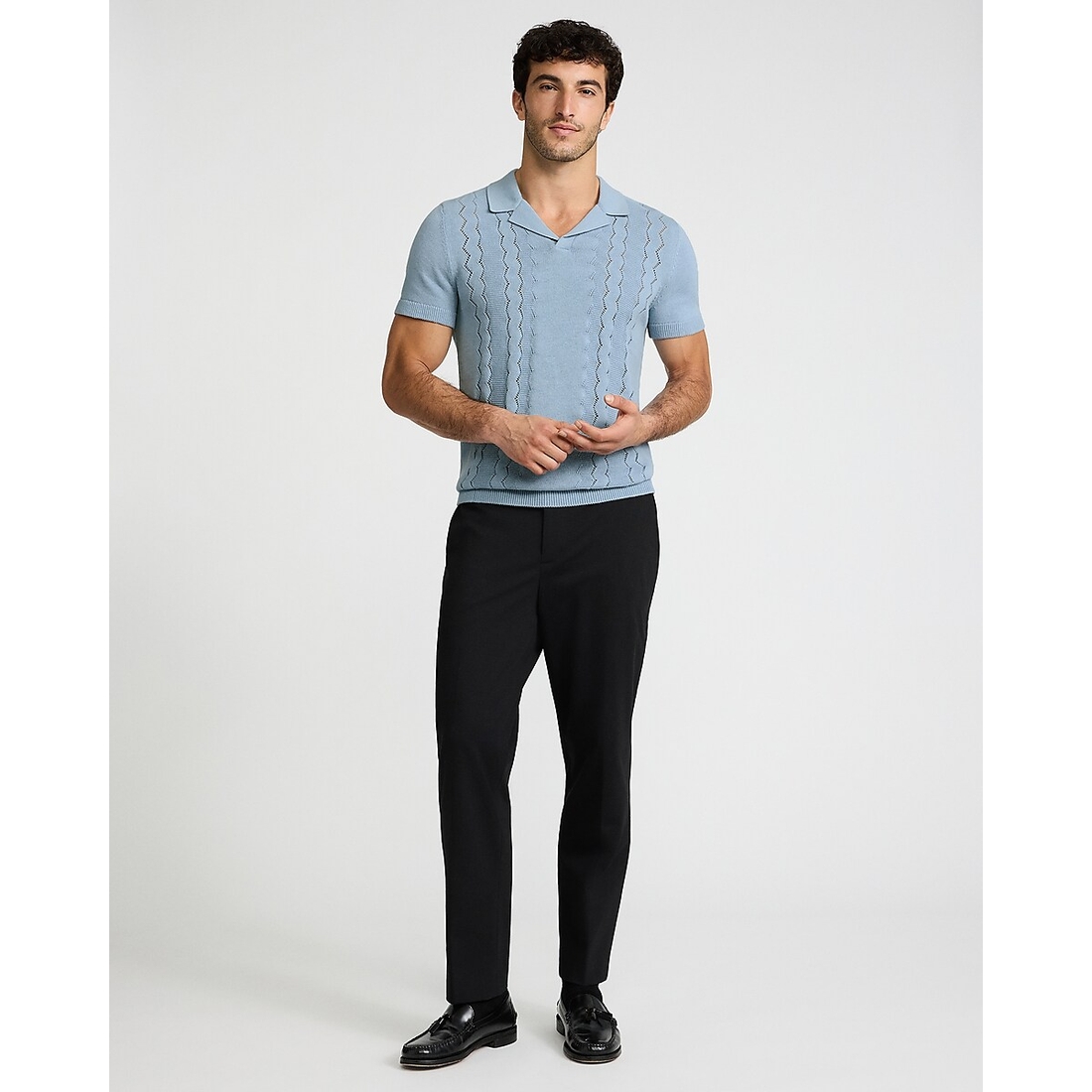 Express Dual Gender Zig Zag Open Knit Cotton Sweater Polo