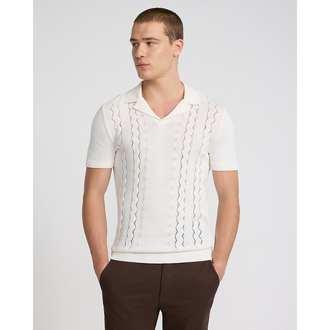 Express Zig Zag Open Knit Cotton Sweater Polo available now