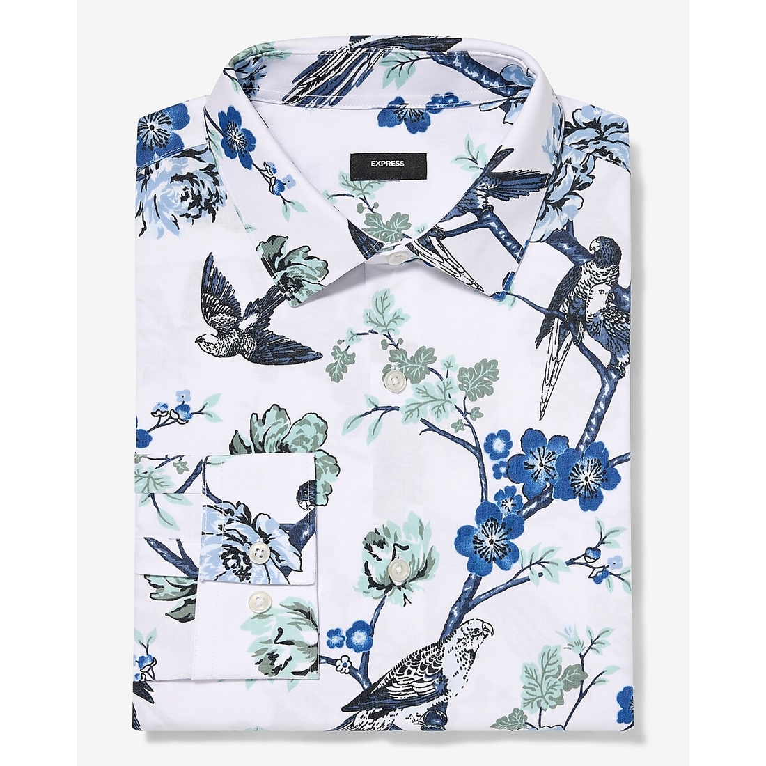 Express Slim Floral Bird Stretch Modern Tech 1MX Dress Shirt Express Slim Floral Bird Stretch Modern Tech 1MX Dress Shirt