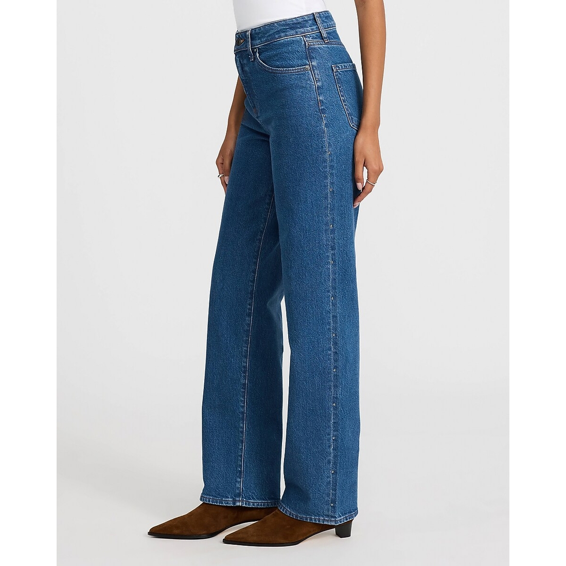 Express High Waisted Studded Relaxed Straight Medium Wash Jeans