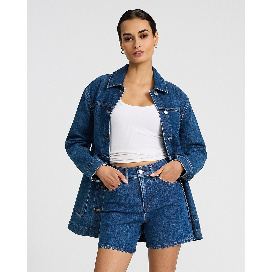 Express High Waisted Medium Wash Dad Jean Shorts available