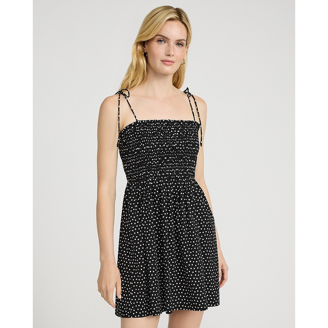 Express Poplin Polka Dot Tie Strap Smocked Fit and Flare Dress available  now at Lenox Square