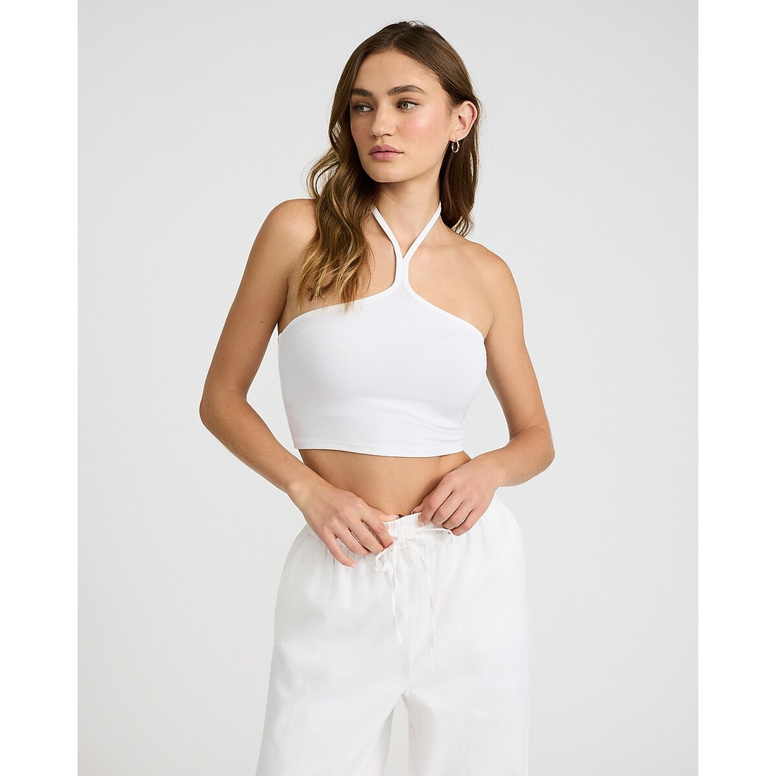 Express Fitted Ribbed Halter Cropped Tank
