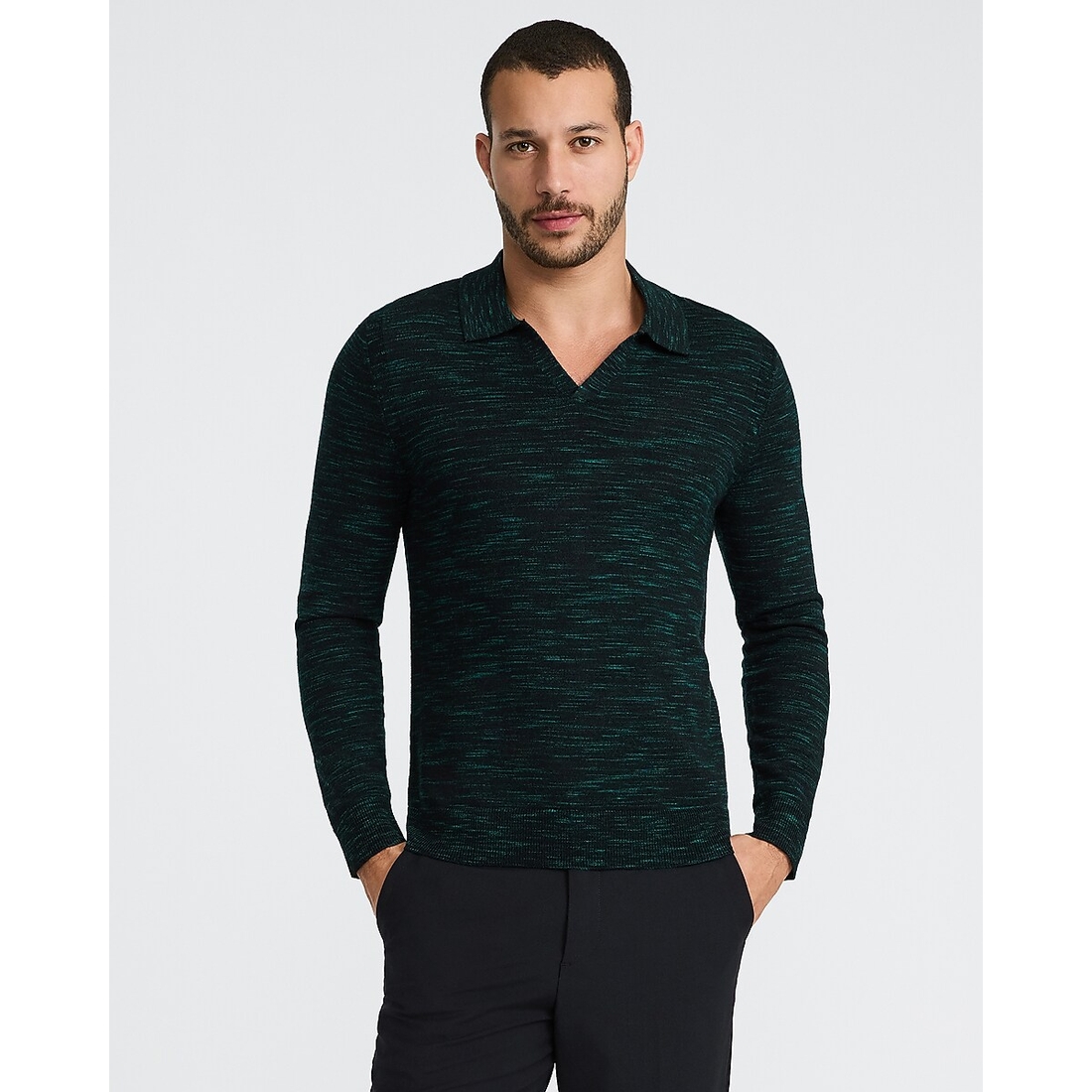 Express Space Dye Johnny Collar Everyday Performance Merino Wool Sweater Polo