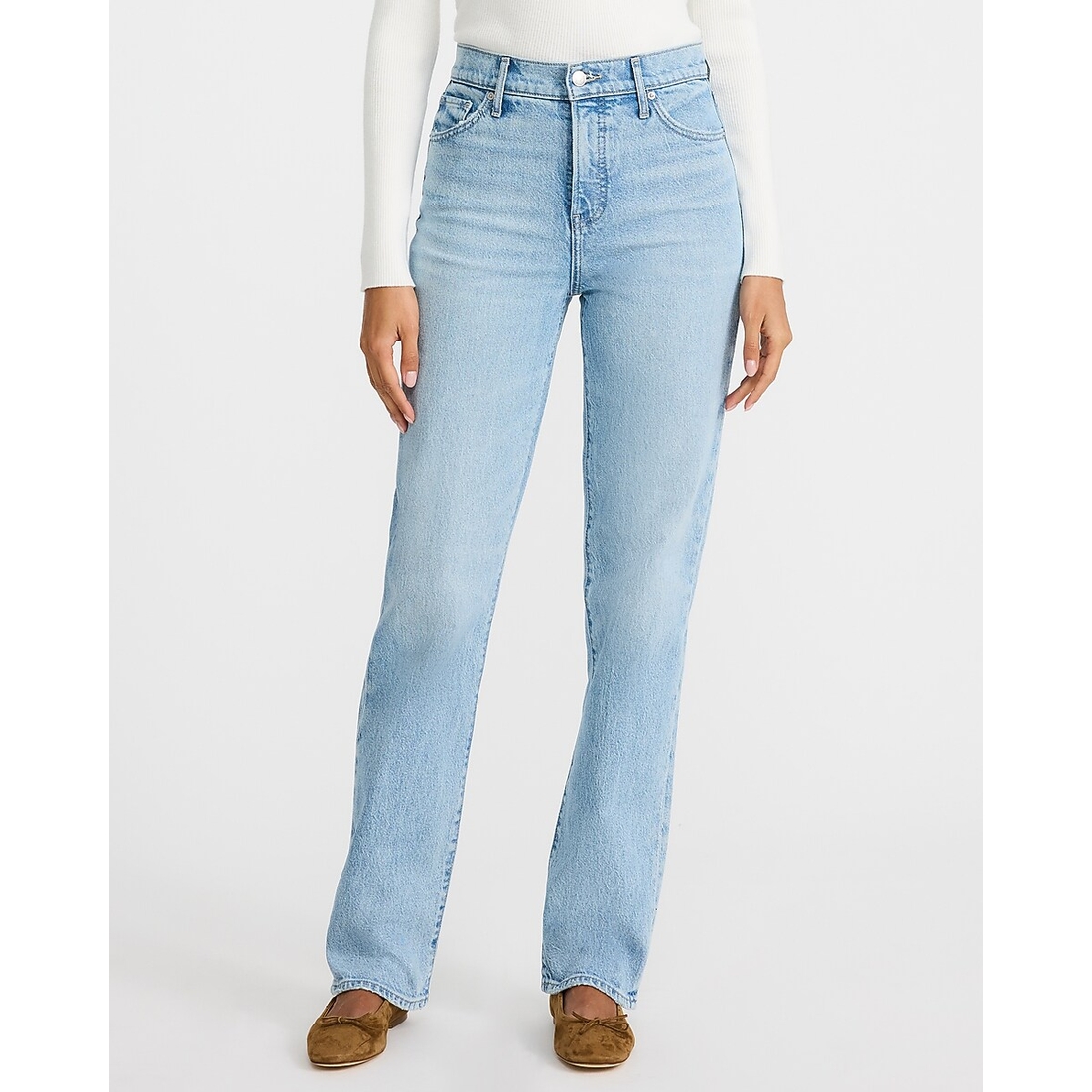 Express High Waisted Light Wash Straight Jeans