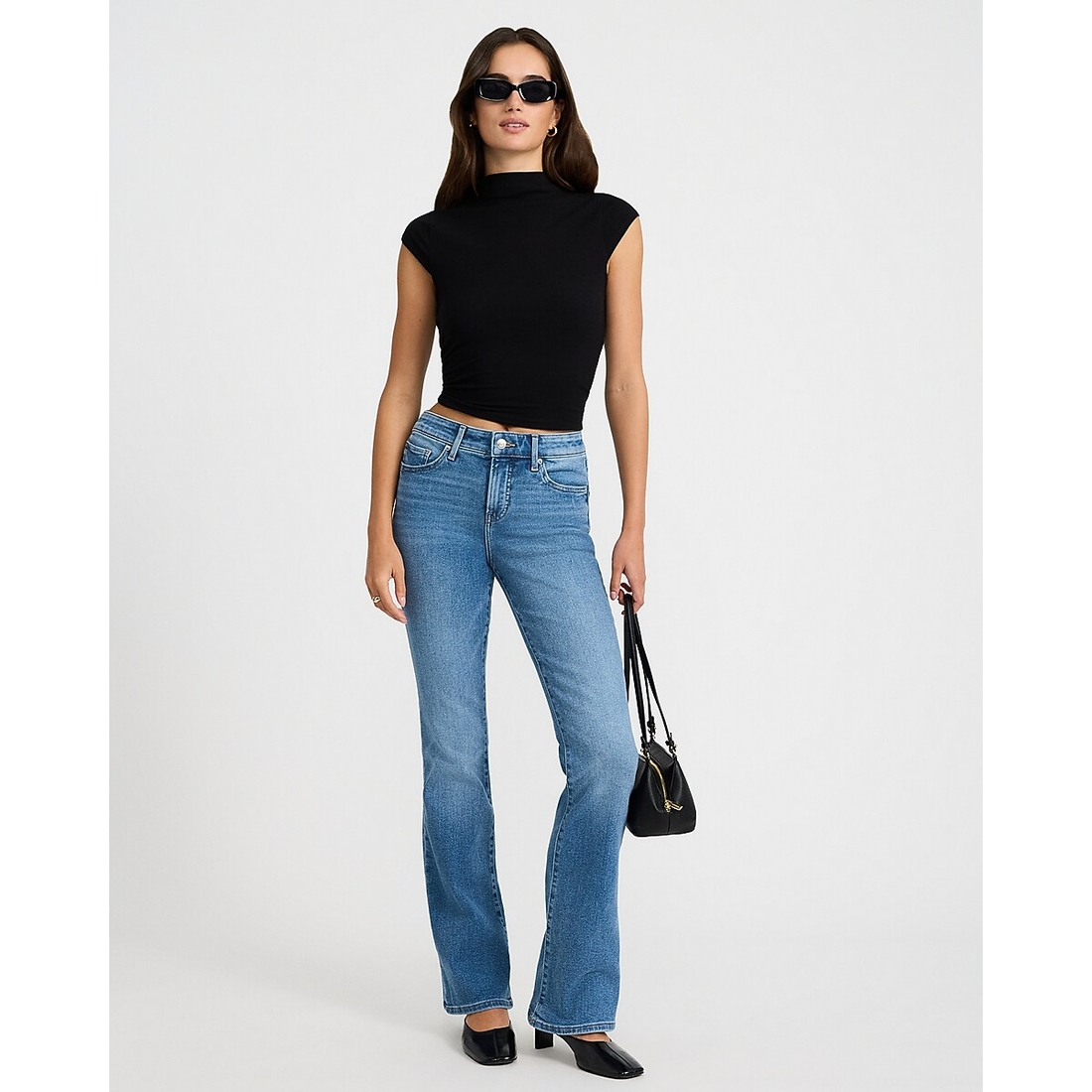 Express Mid Rise Bootcut Medium Wash Jeans in Hyper Stretch
