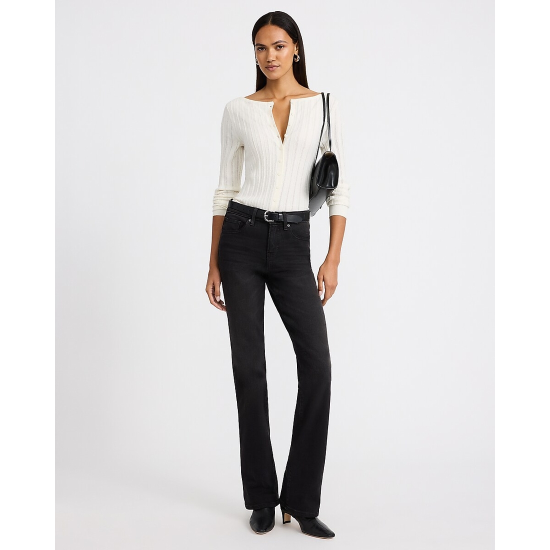 Express Mid Rise Bootcut Black Wash Jeans in Hyper Stretch