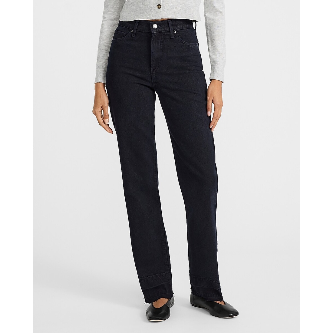 Express High Waisted Black Released Hem Straight Jeans