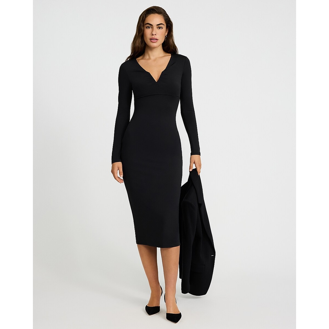 Express Body Contour High Compression V-Neck Ruched Midi Dress available now at Newport Centre Express Body Contour High Compression V-Neck Ruched Midi Dress available now at Newport Centre