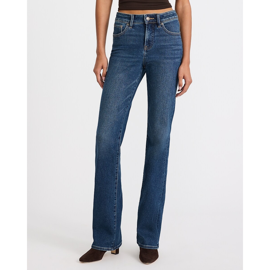 Express Mid Rise Bootcut Medium Wash Jeans in Hyper Stretch