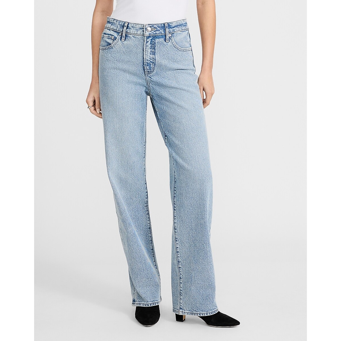 Express High Waisted Relaxed Straight Light Wash Jeans