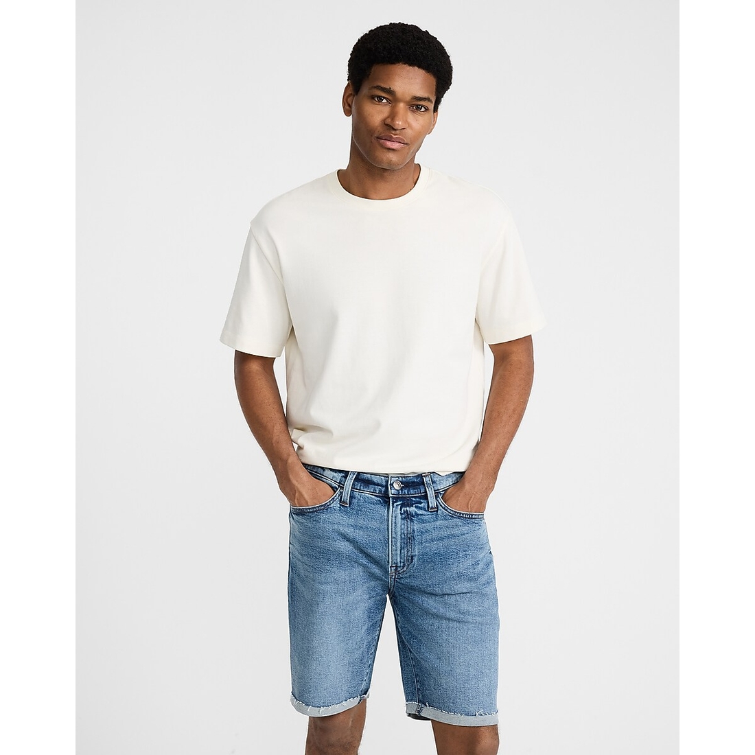 Express 10" Light Wash Stretch Slim Denim Shorts