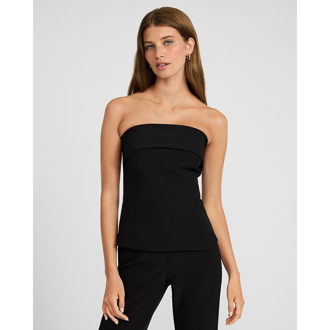 Express Fold Over Strapless Tailored Top in Studio Stretch Twill