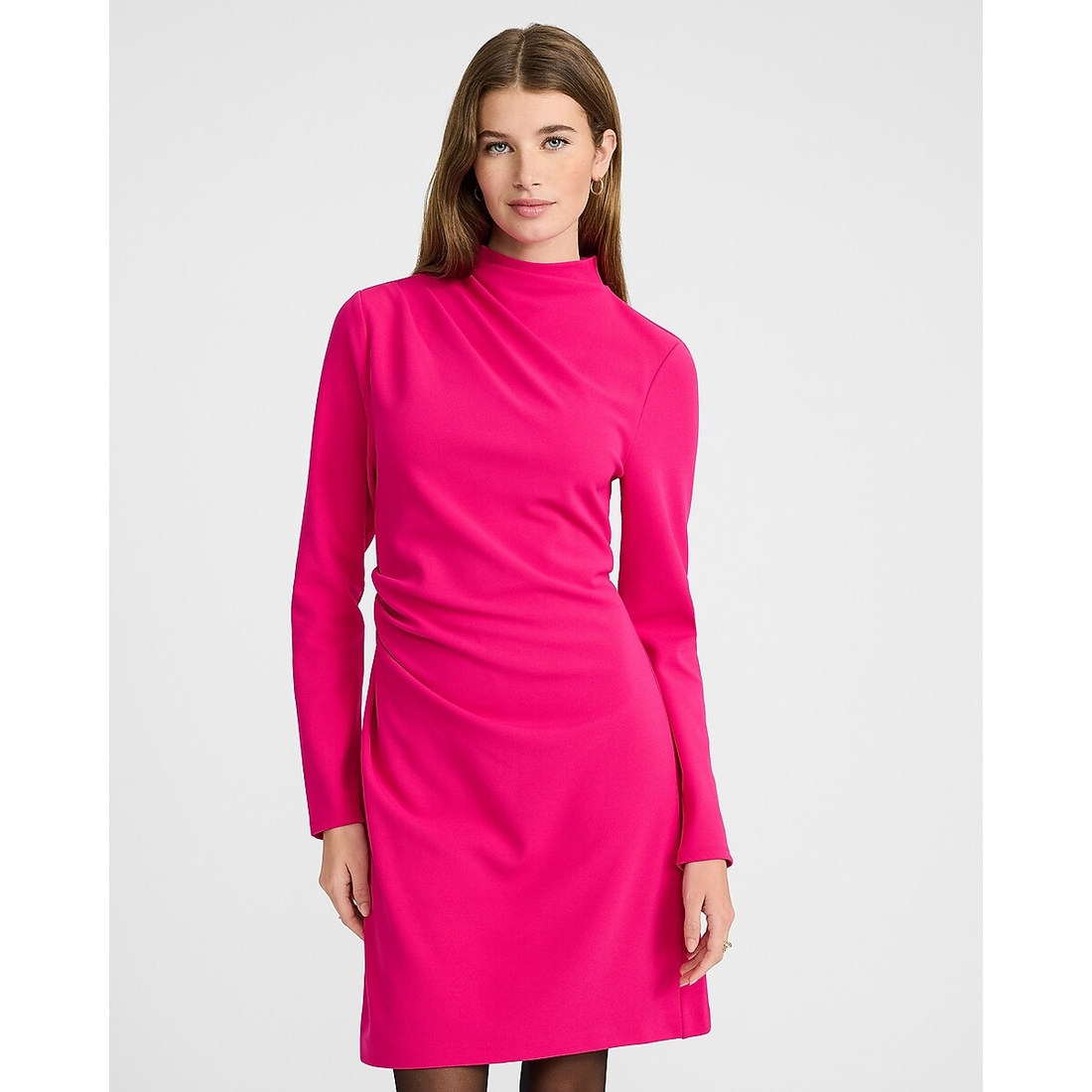 Express Mock Neck Long Sleeve Draped Mini Dress