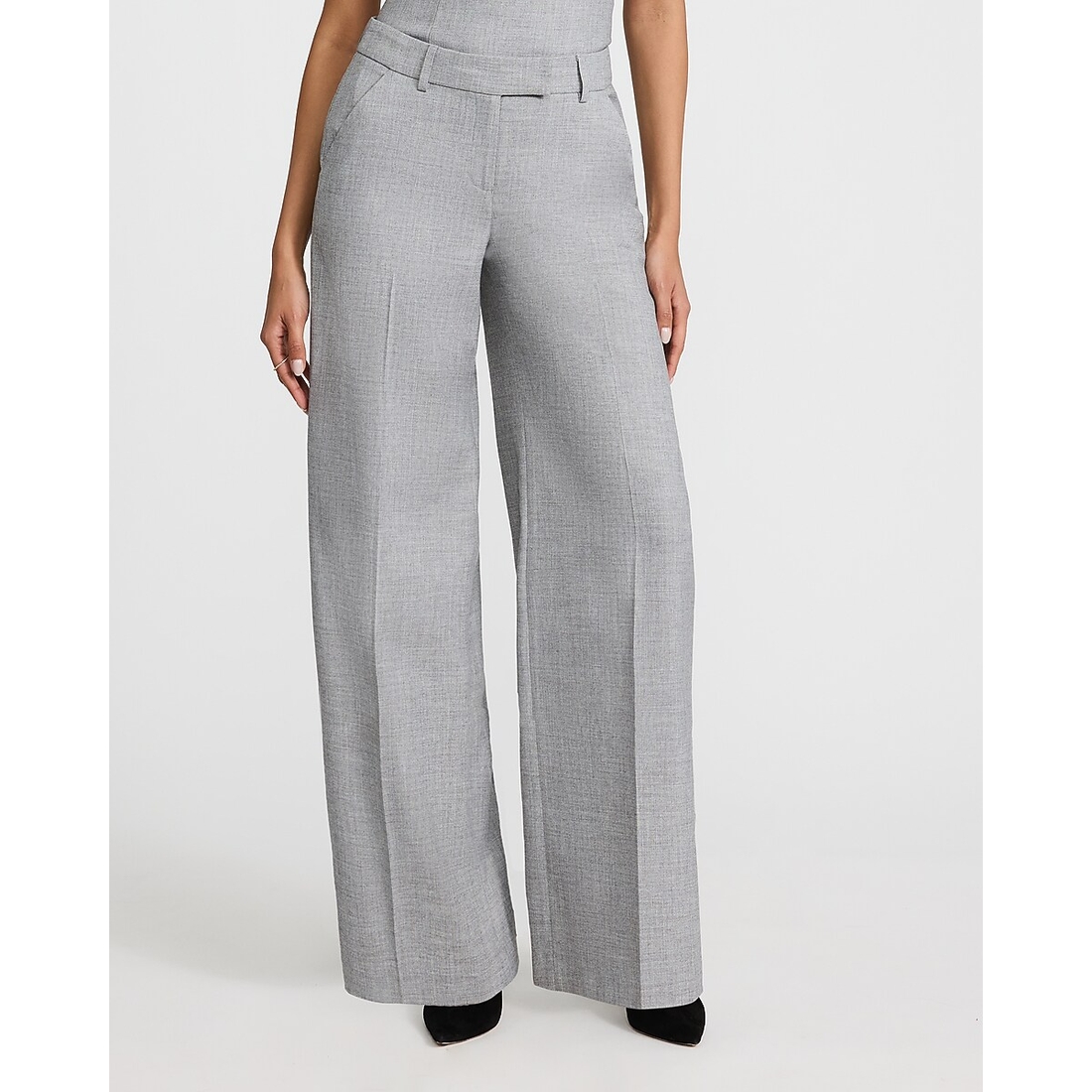 Express Editor Textured Twill Mid Rise Wide Leg Pant