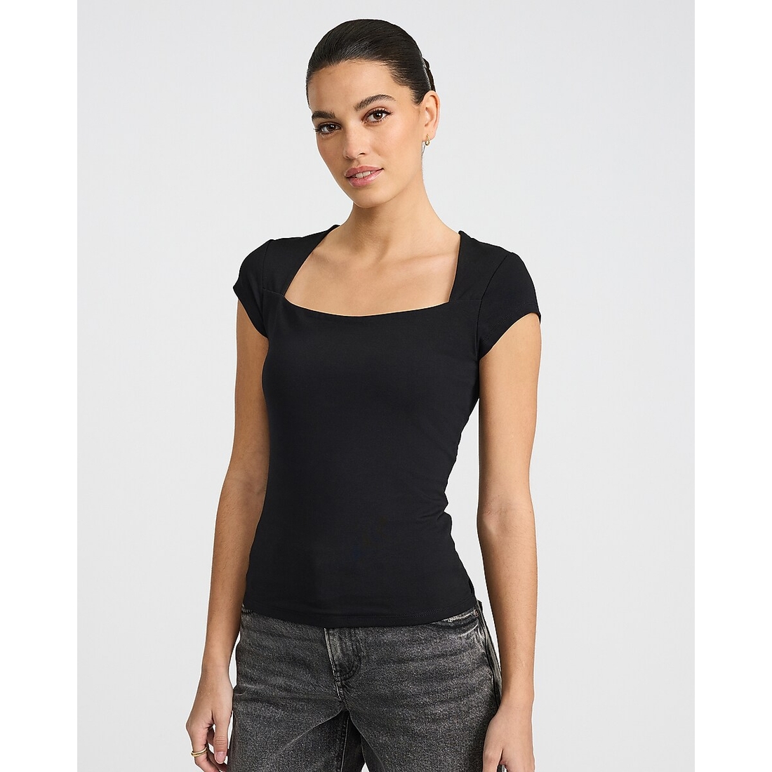 Express Body Contour Light Compression Cap Sleeve Tee in Stretch Cotton