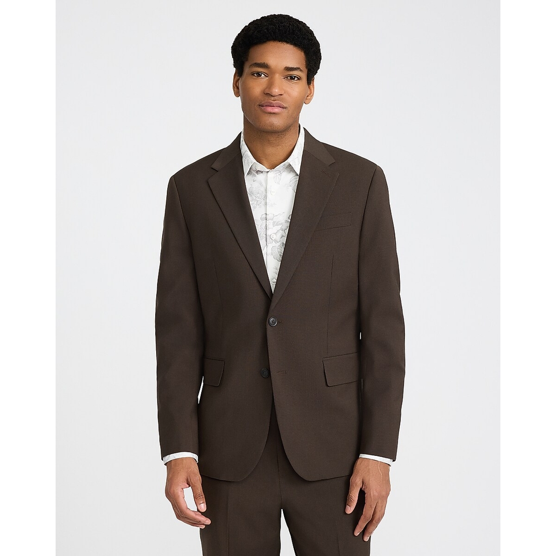 Express Slim Brown Wool-Blend Washable Modern Tech Suit Jacket