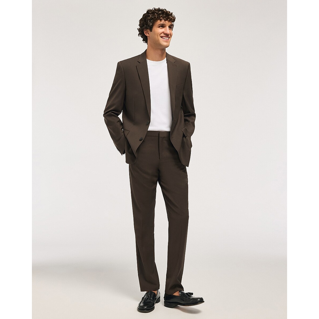 Express Slim Brown Wool-Blend Washable Modern Tech Suit Pant