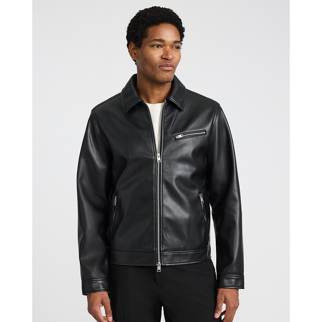 Express Zip Chest Pocket Faux Leather Jacket