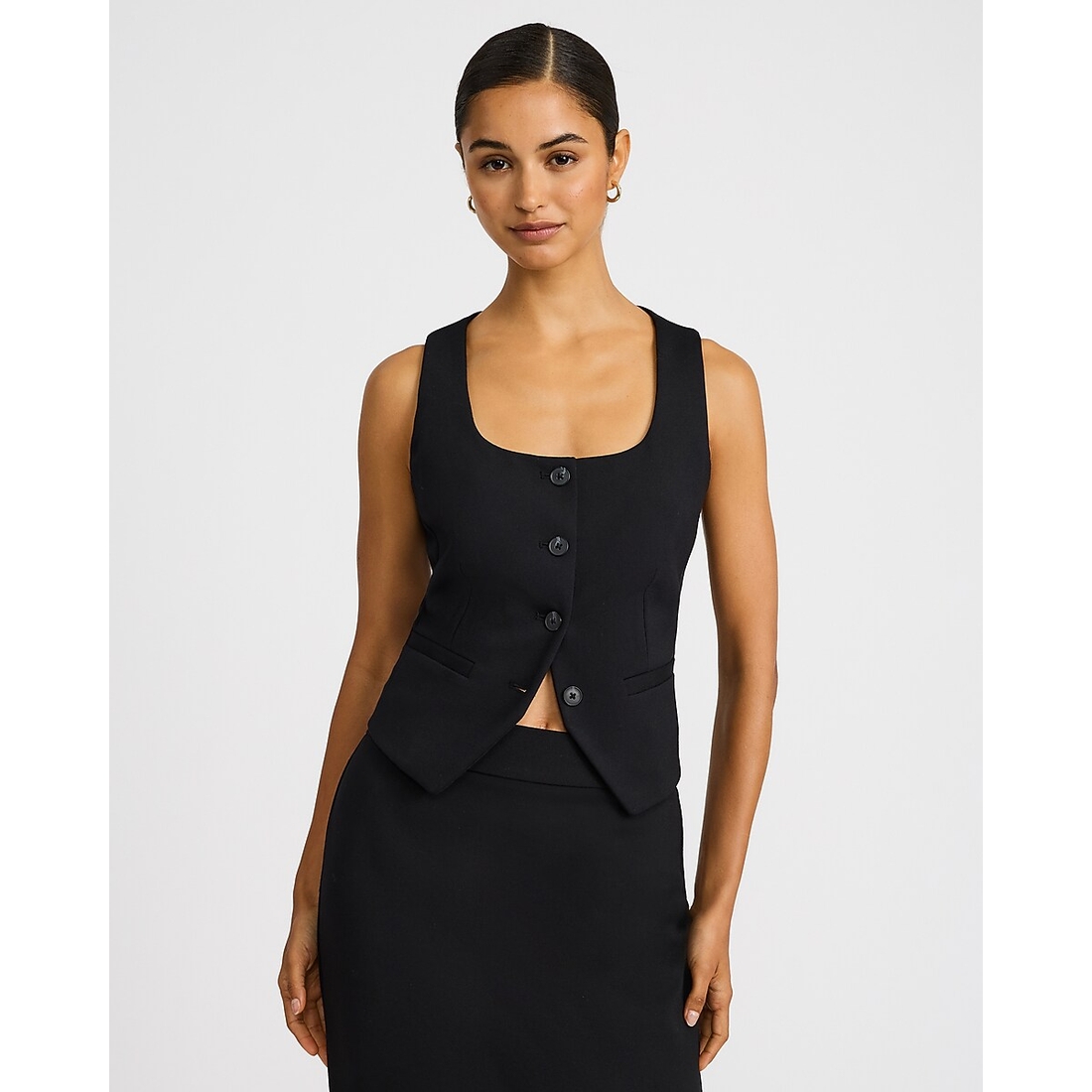 Express Button Front Blazer Vest in Signature Ponte