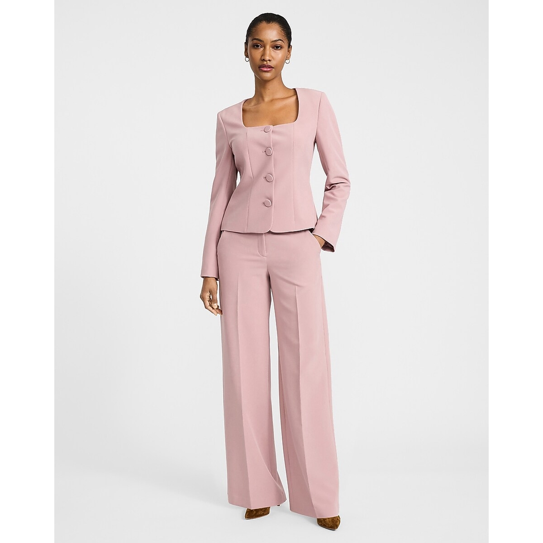 Express Fitted Collarless Square Neck Blazer in Signature Stretch