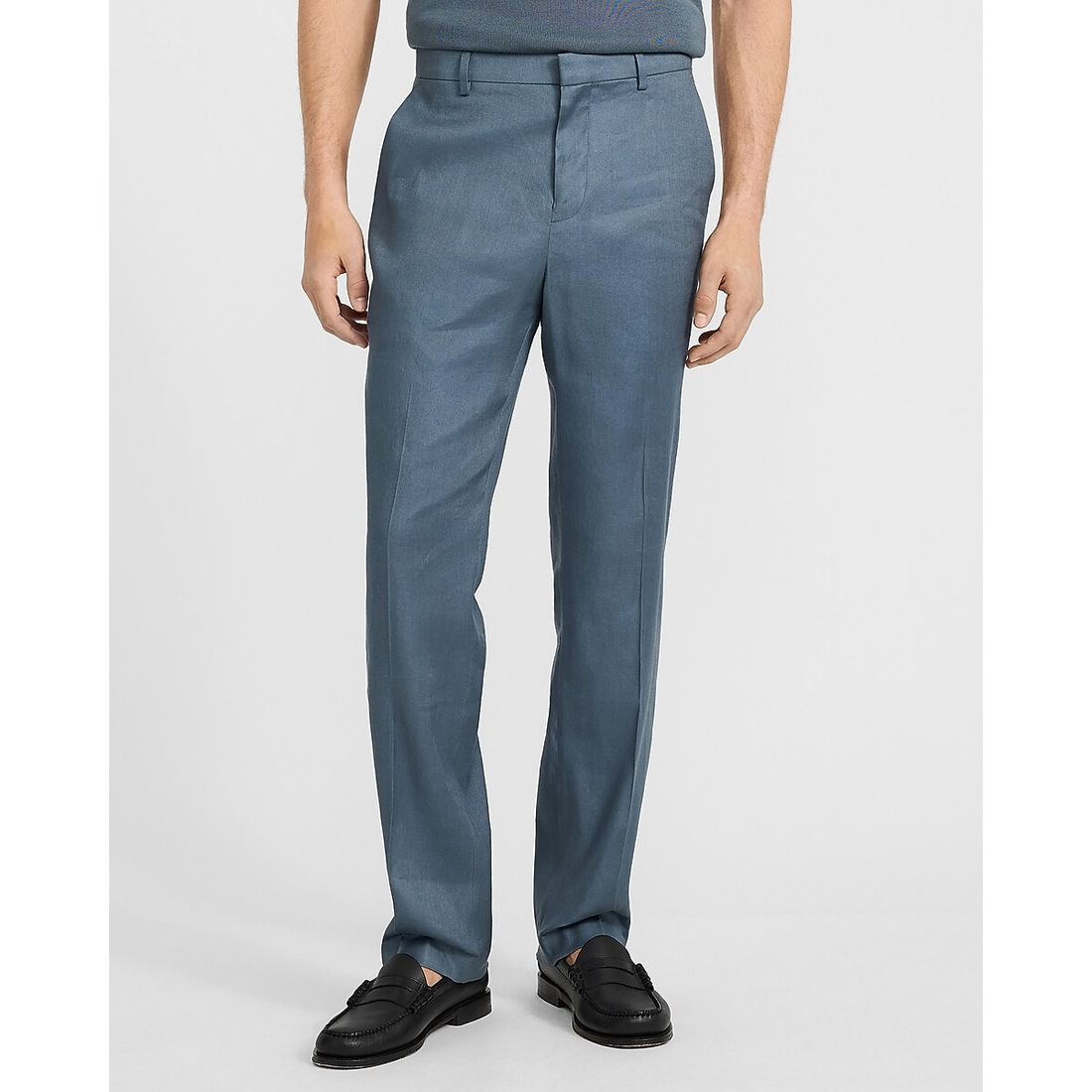 Express Classic Blue Linen-Blend Suit Pant