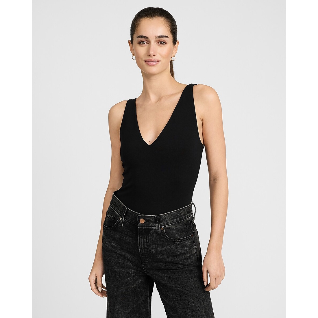 Express Body Contour Light Compression V-Neck Bodysuit in Stretch Cotton
