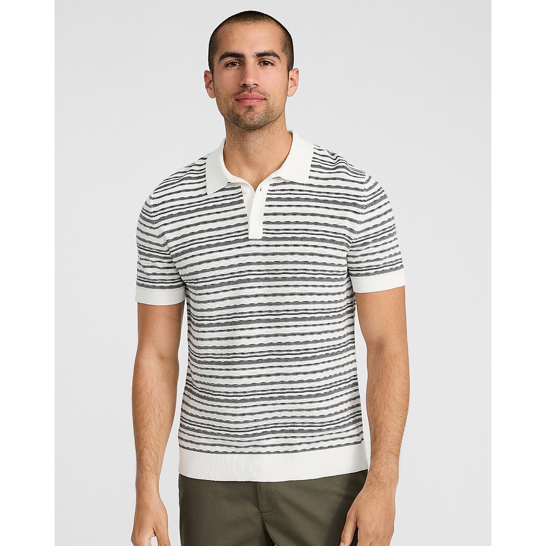 Express Textured Striped Weave Cotton Sweater Polo available now