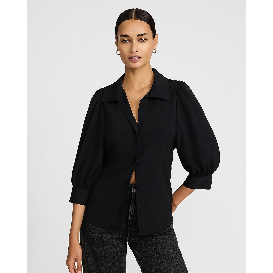 Express Crepe Puff Elbow Sleeve Shirt