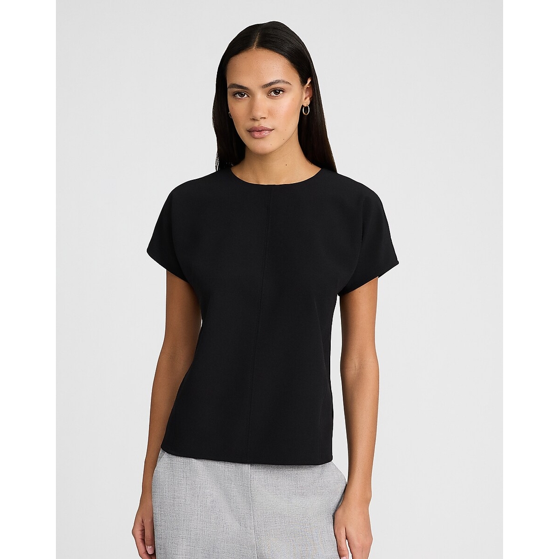 Express Relaxed Pleated Crew Neck Tailored Tee