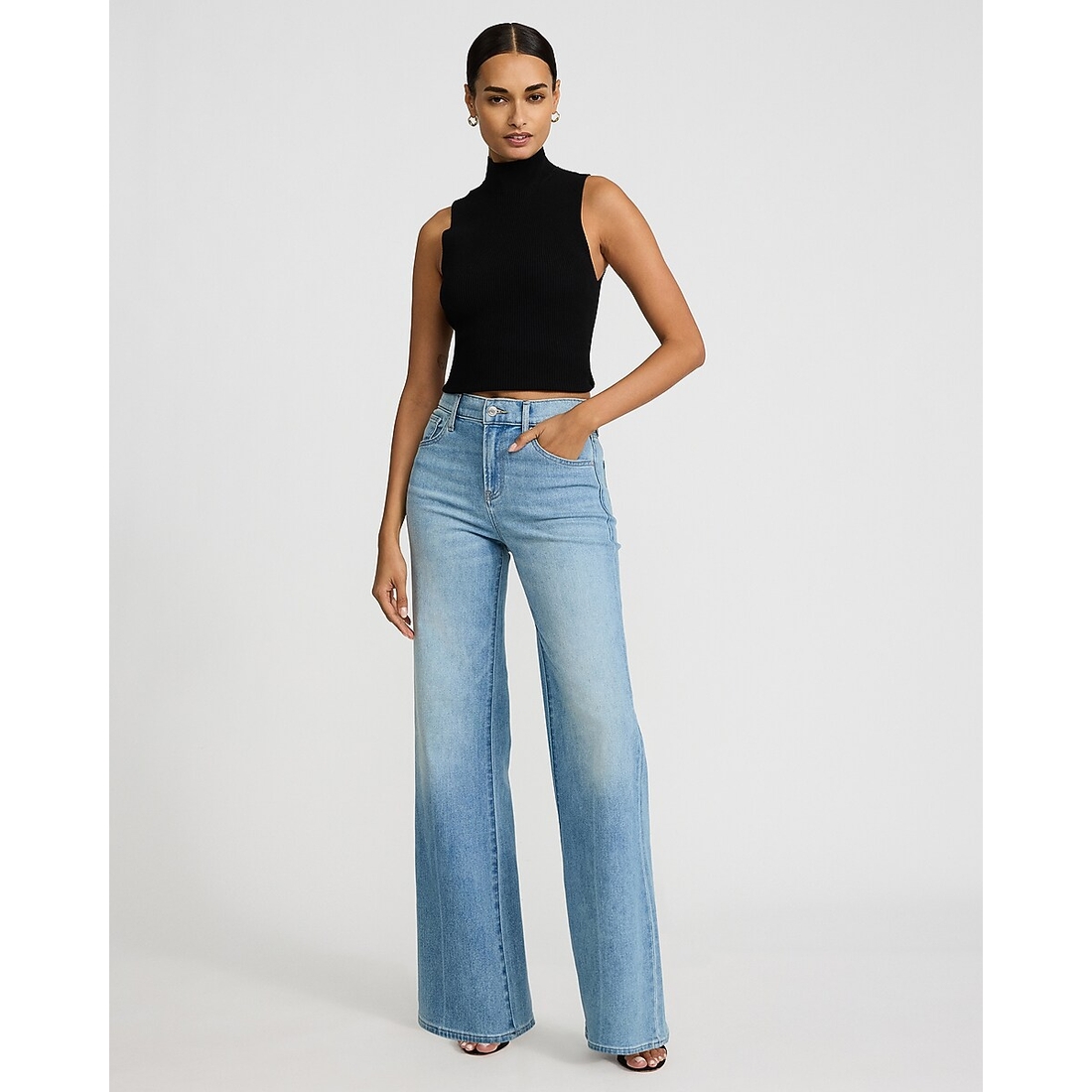 Express High Waisted Relaxed Flare Light Wash Jeans