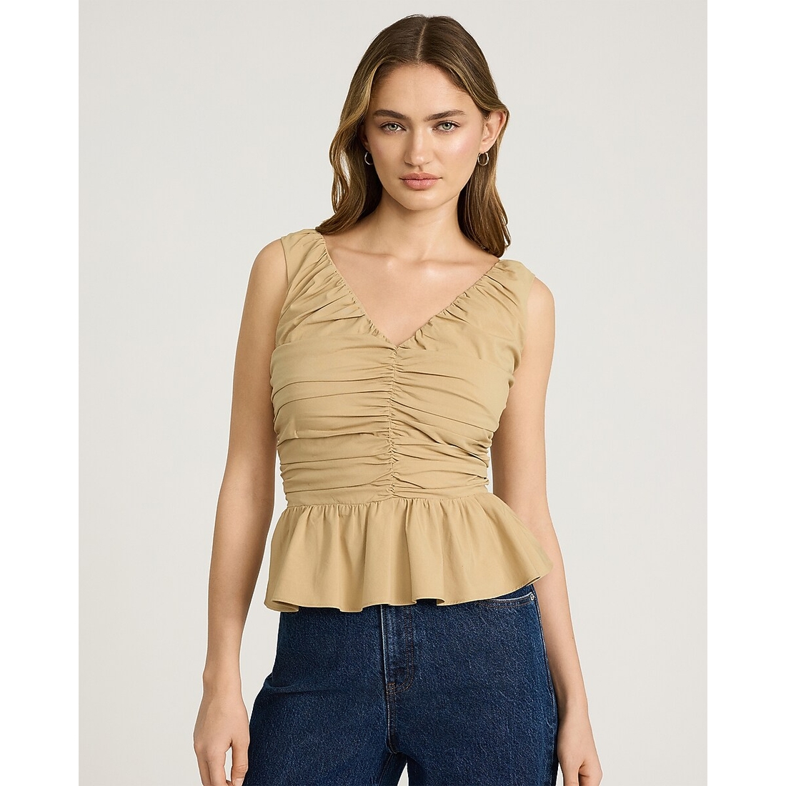 Express V-Neck Ruched Peplum Hem Tank