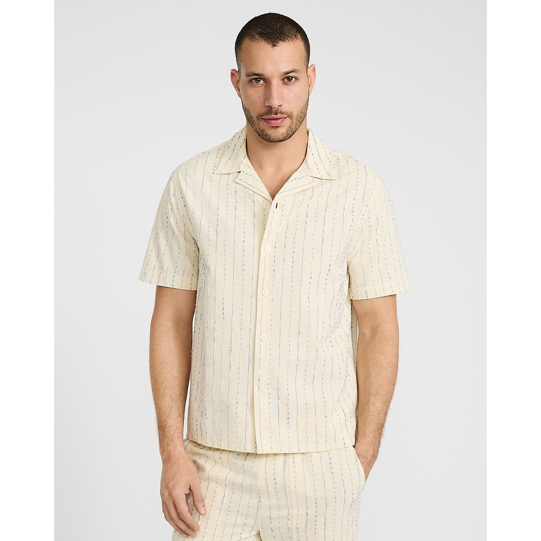 Express Dual Gender Textured Ticking Striped Cotton-Blend Short