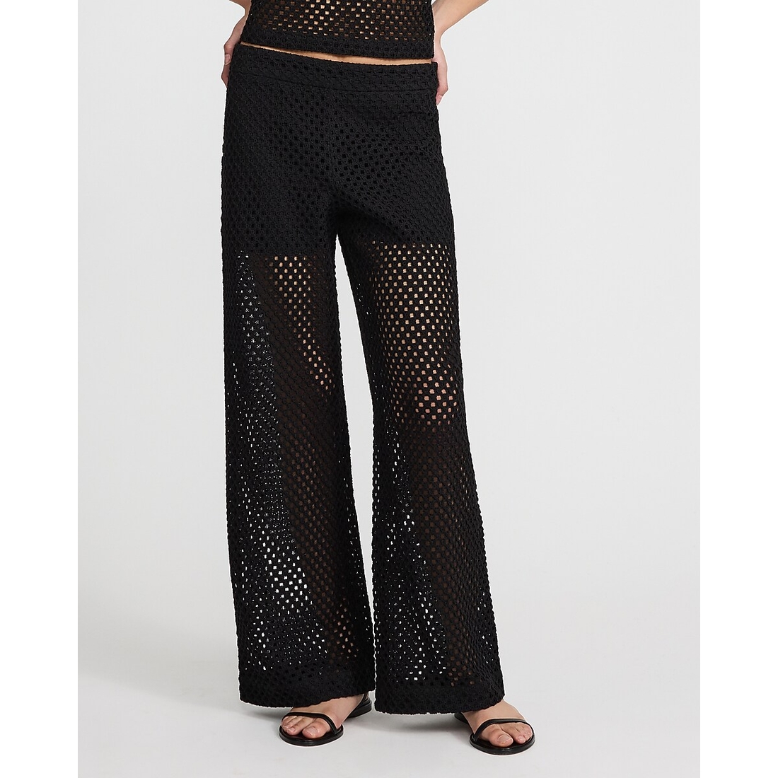 Express Crochet Mid Rise Pull On Wide Leg Pant