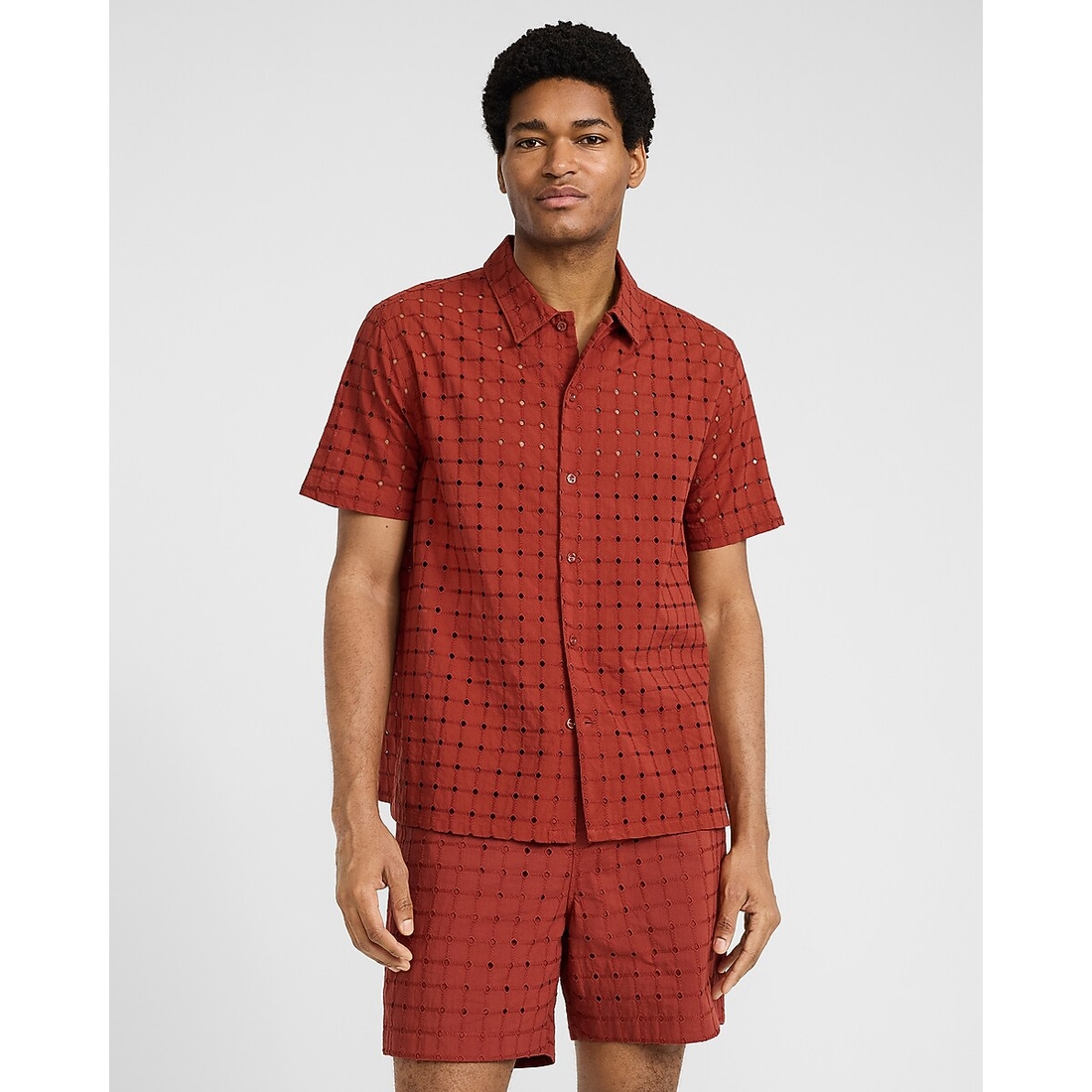 Express 6" Textured Check Eyelet Cotton Drawstring Elastic Waist Short