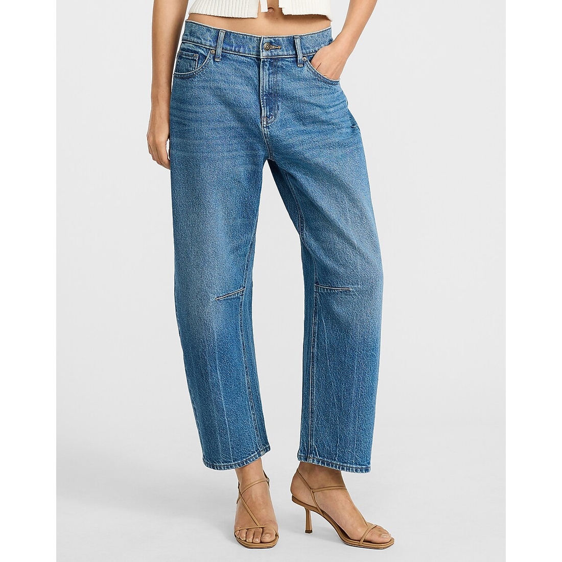 Express Low Slung Barrel Medium Wash Jeans