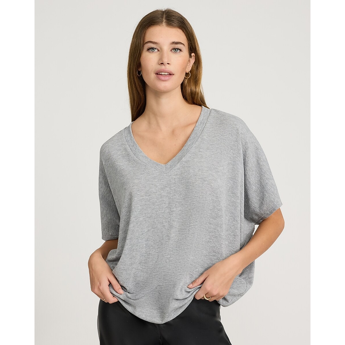 Express Relaxed Crepe V-Neck Short Sleeve Sweater