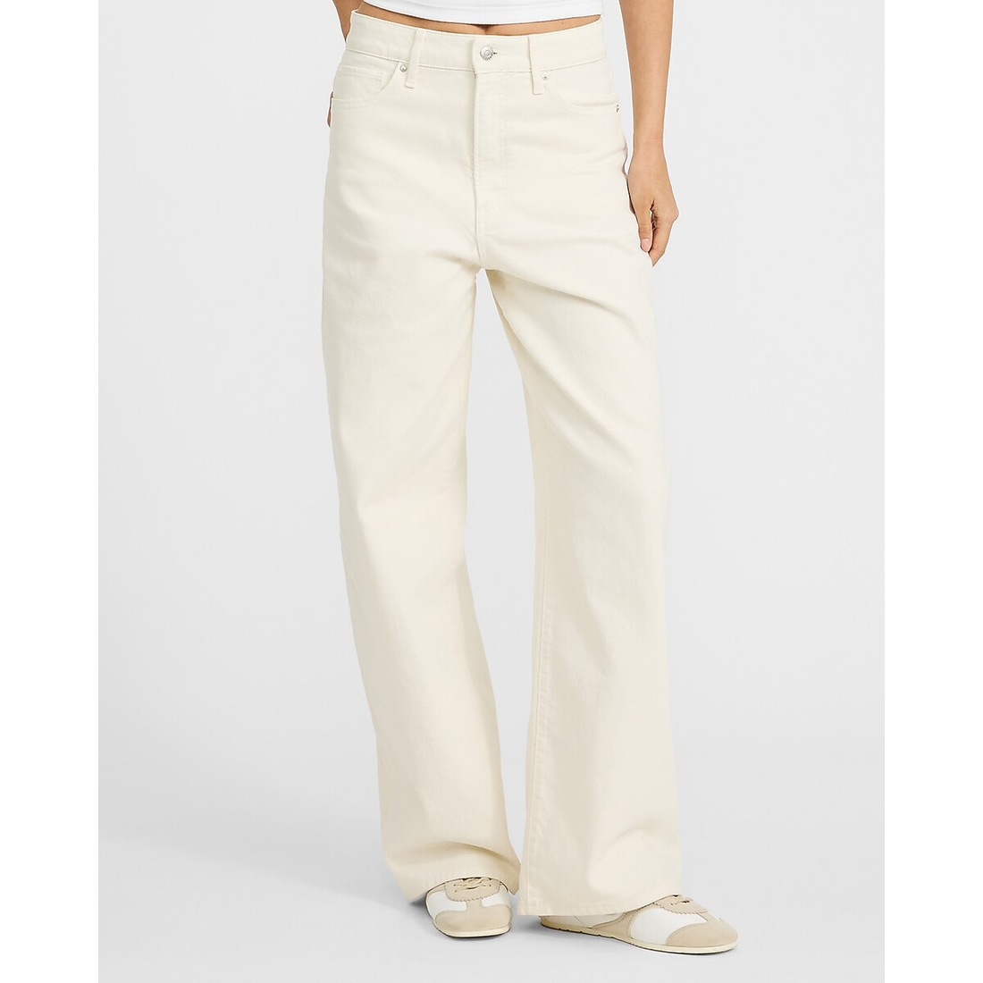 Express Low Slung Baggy Ivory Jeans