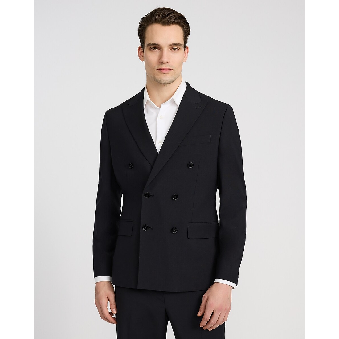 Express Classic Black Wool-Blend Washable Modern Tech Double Breasted Suit Jacket