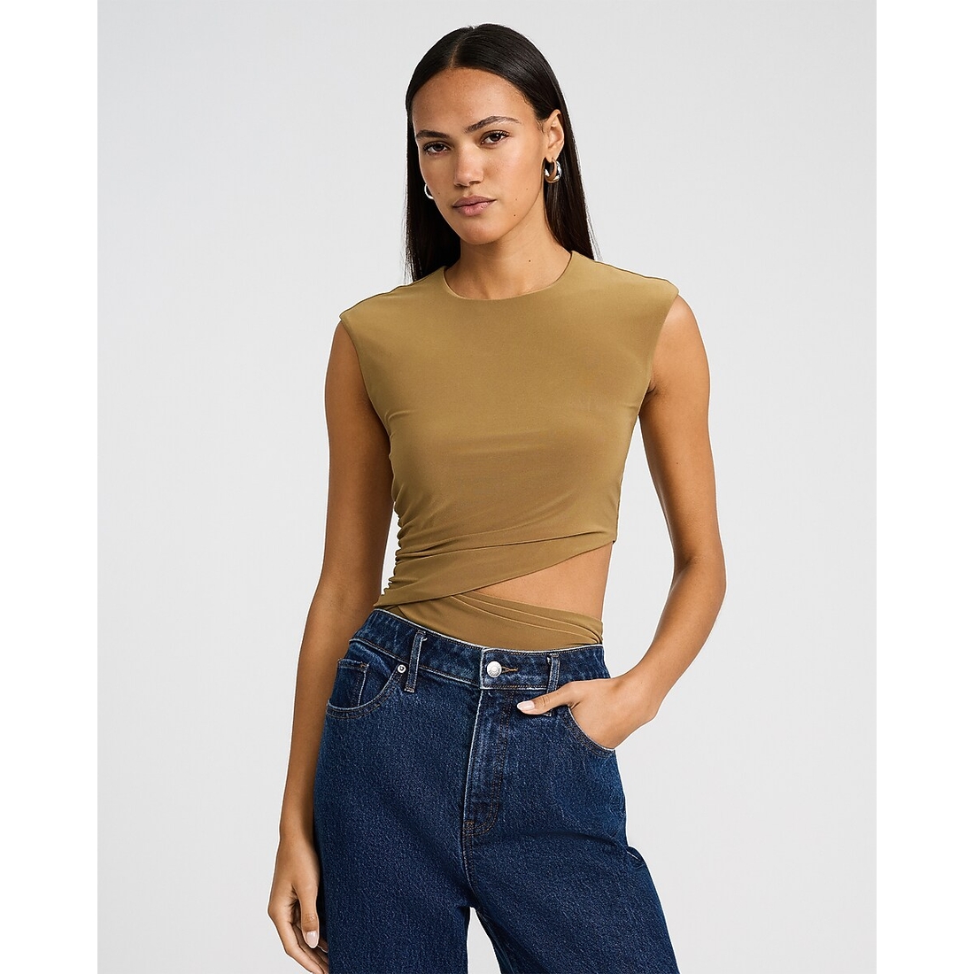 Express Crew Neck Cutout Ruched Bodysuit