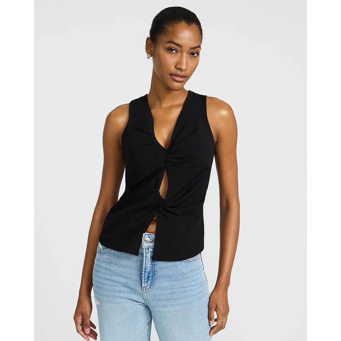 Express V-Neck Twist Front Tank in Studio Stretch Crepe