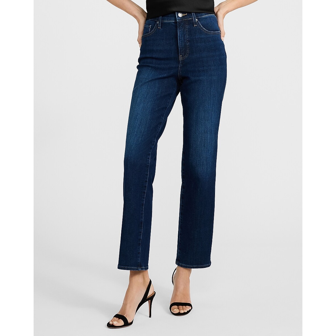 Express High Waisted Straight Ankle Medium Wash Jeans in Hyper Stretch