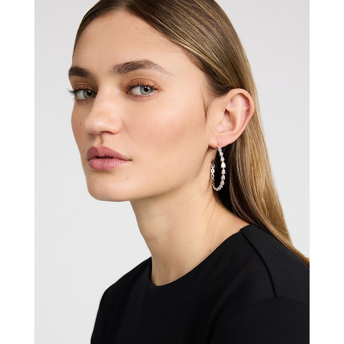 Express Pave Stone Hoop Earrings