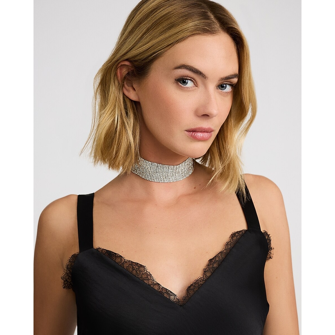 Express Silver Rhinestone Choker Statement Necklace