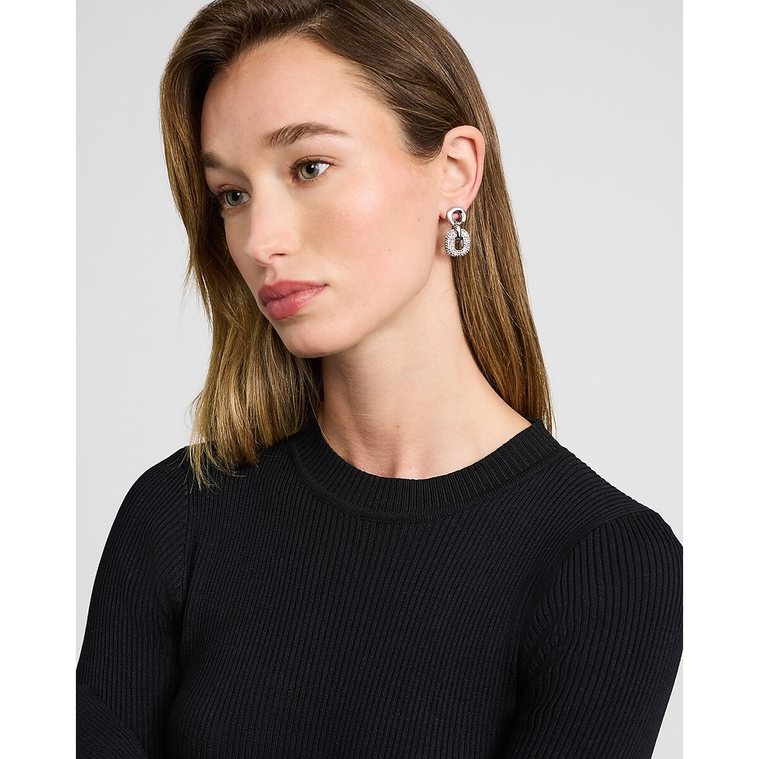 Express Pave Square Drop Circle Stud Earrings